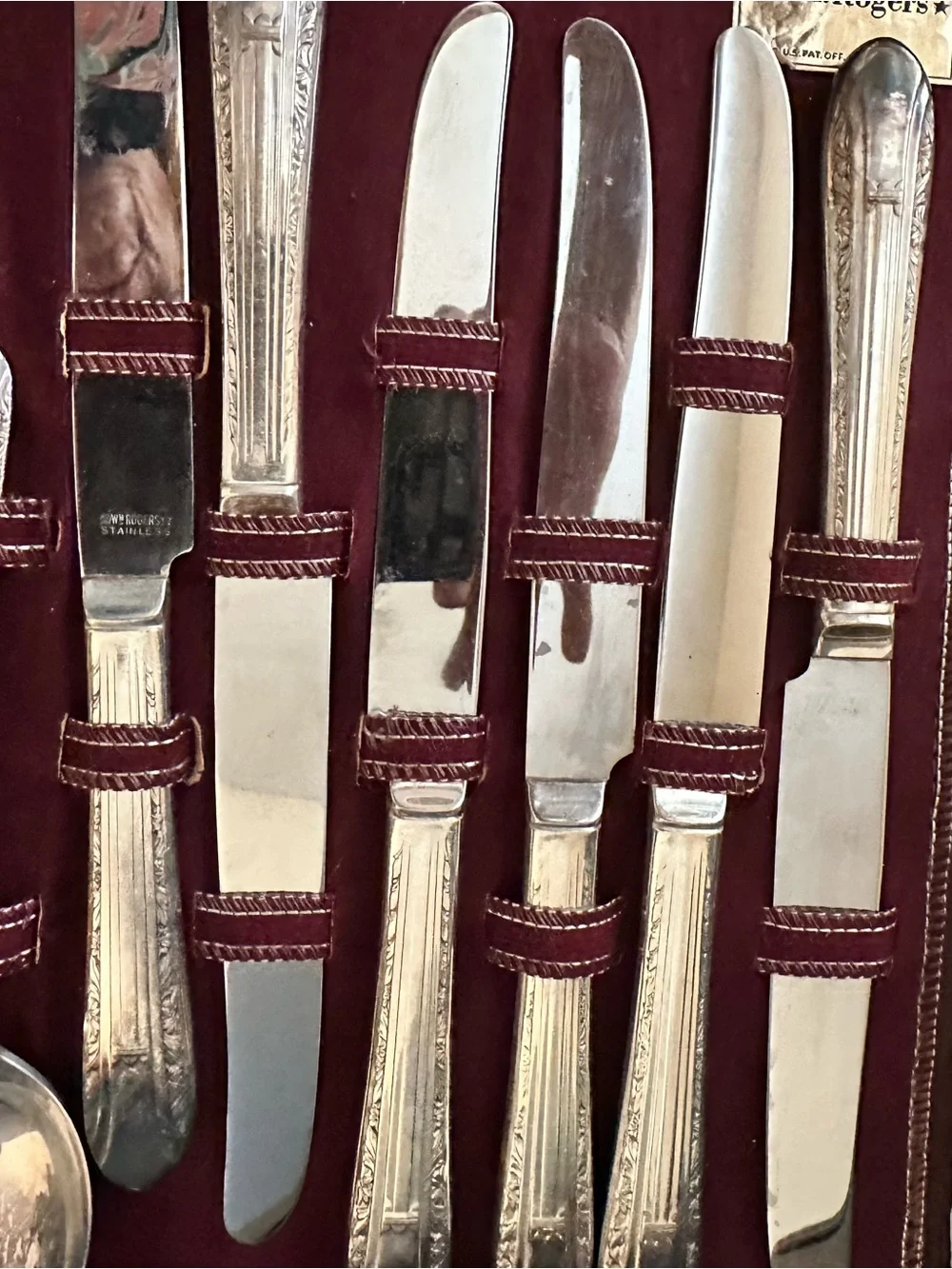 Wm Rogers Silver plated spoons, knives and forks. IS